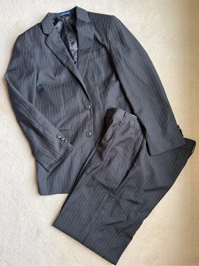 Chaps 2 piece Black Pinstripe Suit jacket coat pants Boys Size 14
